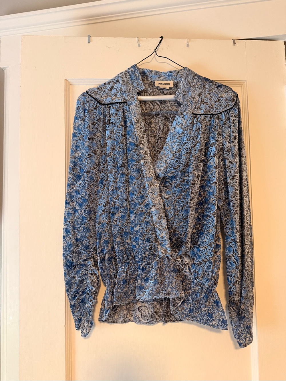 Zadig & Voltaire Light Blue and Gray Paisley Velvet Top